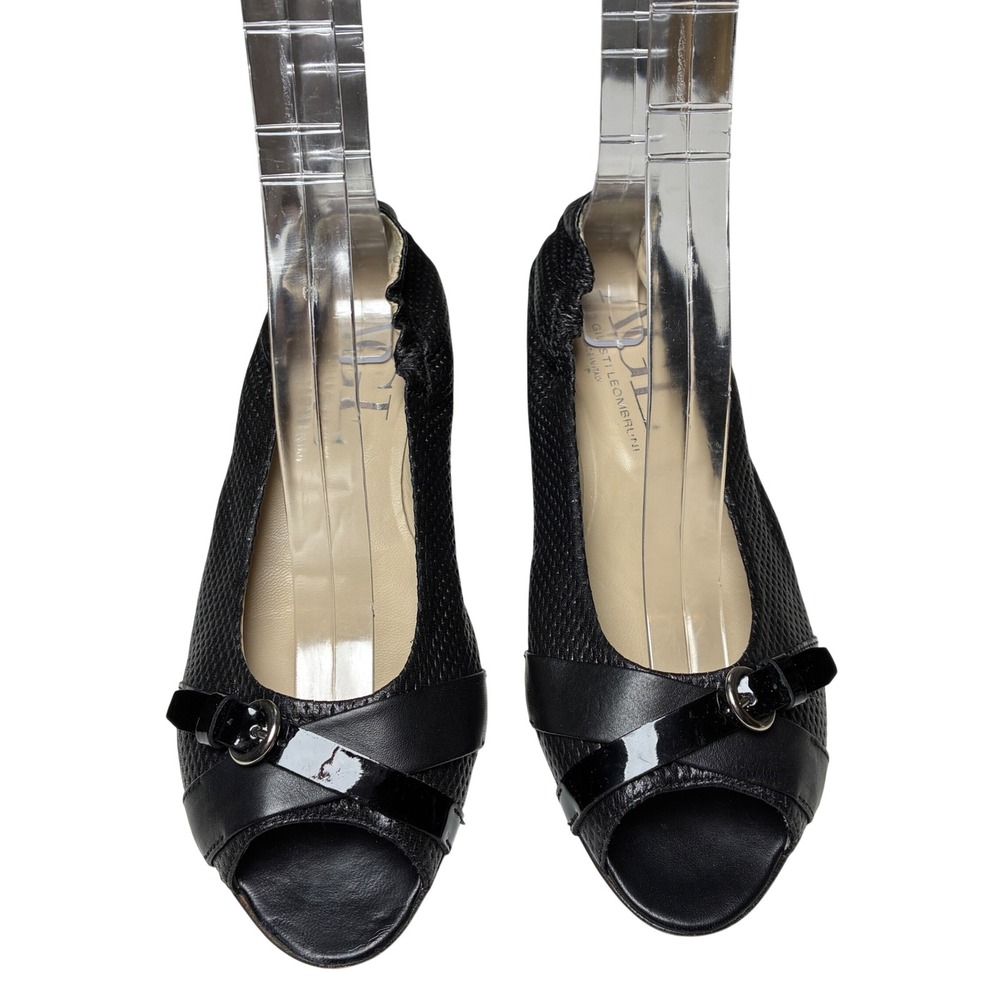 AGL Attilio Giusti Leombruni Black Leather Peep Toe Wedge Shoes 39.5
